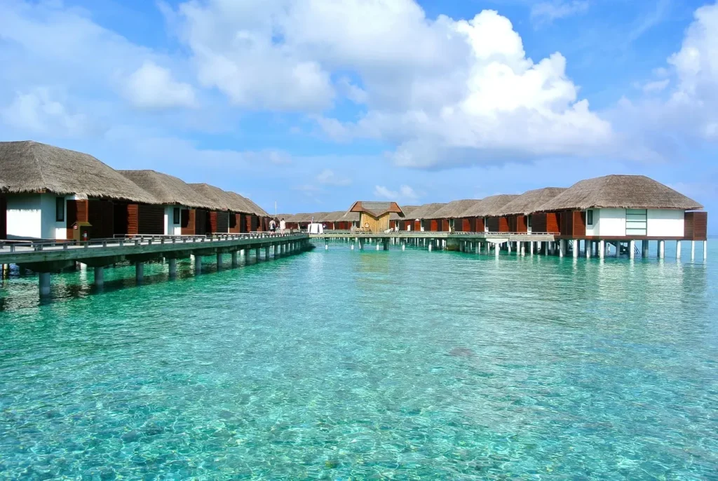 Stunning view of Maldives, one of the best places to visit in March, with crystal-clear waters and white sandy beaches."