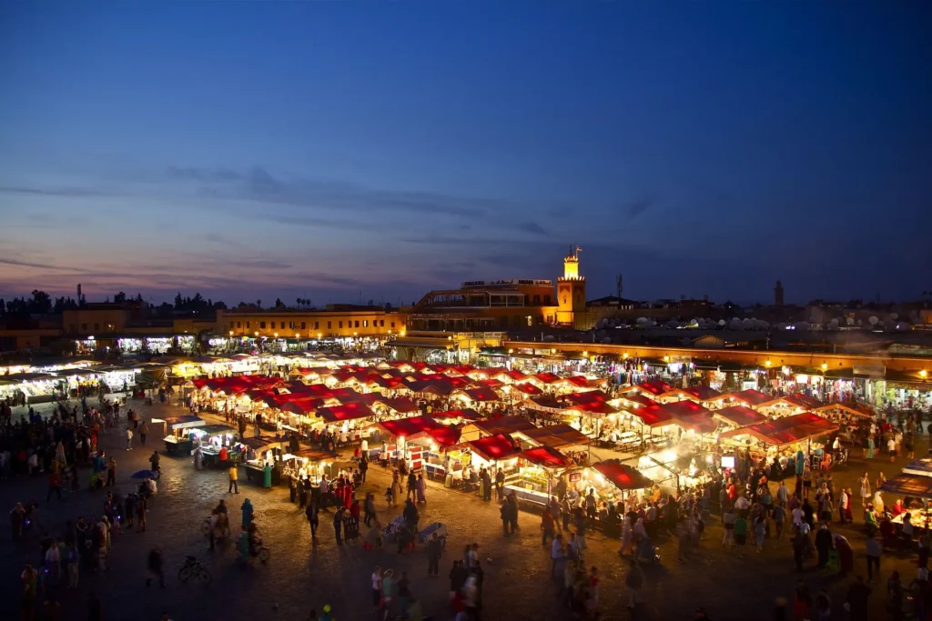 Vibrant souks and historic architecture in Marrakech, Morocco, during March, showcasing the city's rich culture and springtime charm, making it one of the best places to visit in March."