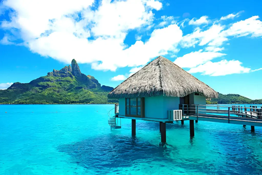 "Bora Bora bungalow in comparison with Maldives resorts, showcasing tropical paradise."

