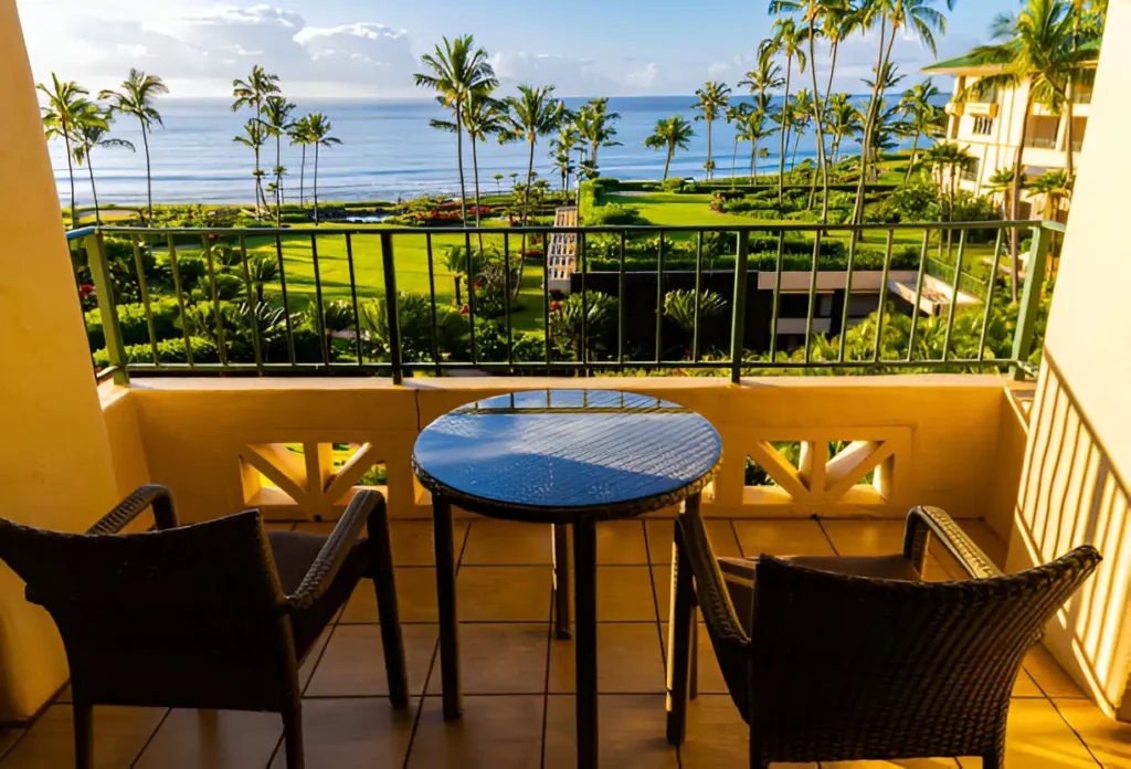  Ocean-view lanai at a resort on Shipwreck Beach, Kauai – one of the best places to stay in Kauai.