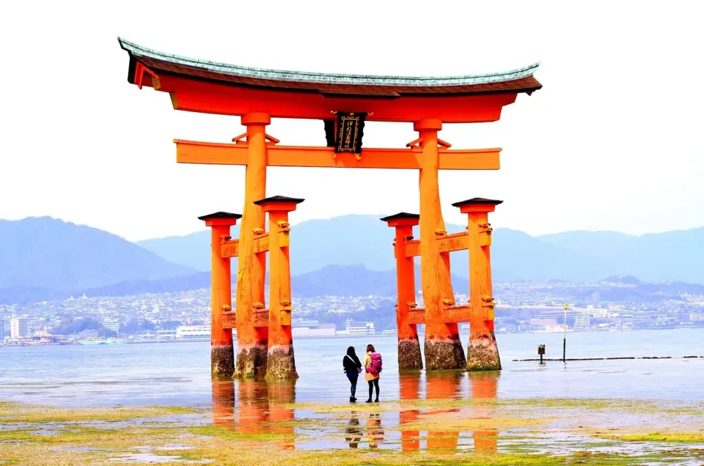 "Traditional Torii gate marking the entrance to a Shinto shrine in Japan."