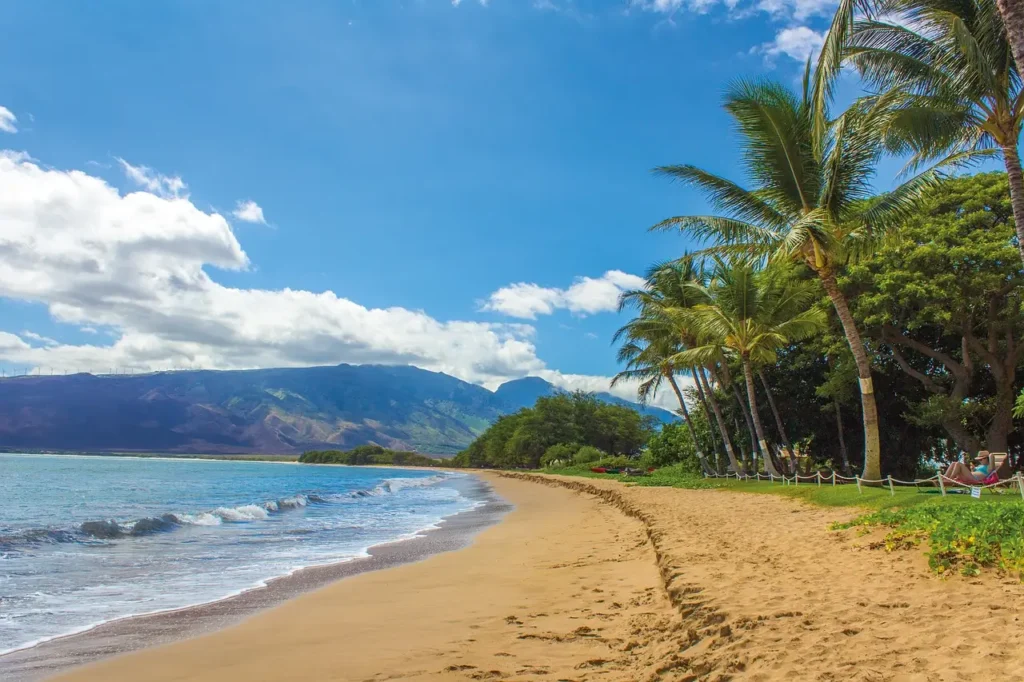 "Stunning view of Kihei, one of the best cities to live in Maui, showcasing beautiful beaches and a peaceful island lifestyle."

