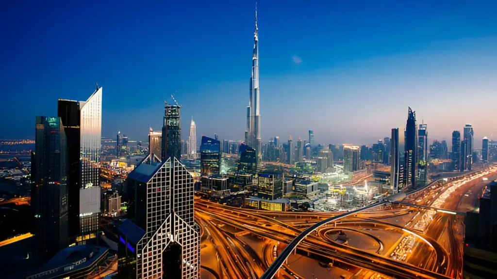 "Burj Khalifa, one of the best places to travel with friends in Dubai, towering over the city skyline."

