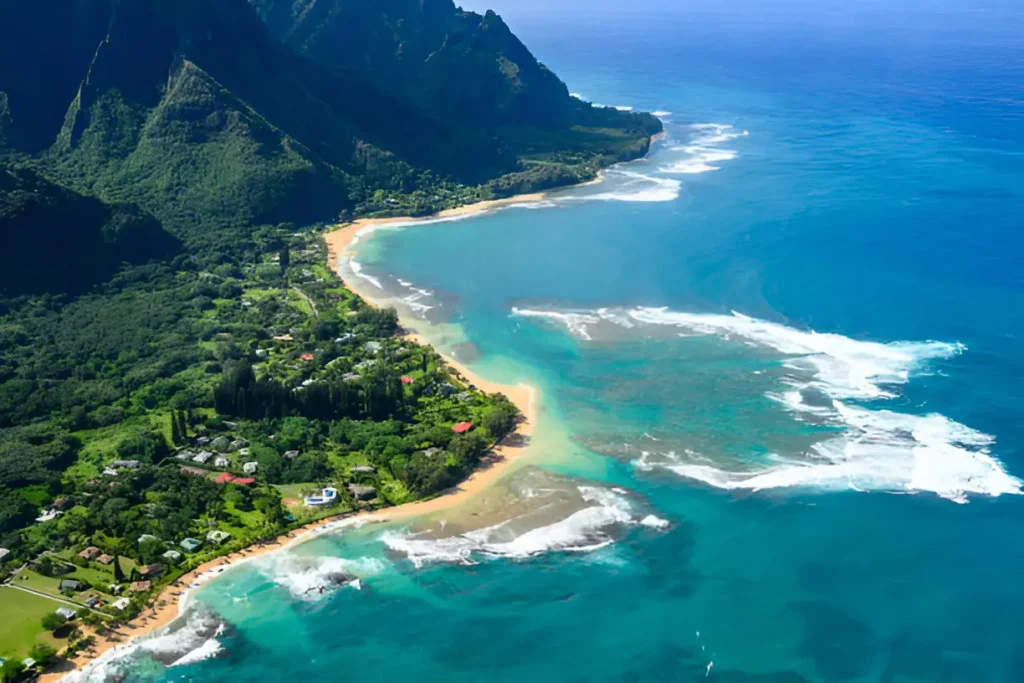 "Stunning view of the best places to stay in Kauai, featuring tropical beaches and lush landscapes."