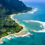 "Stunning view of the best places to stay in Kauai, featuring tropical beaches and lush landscapes."