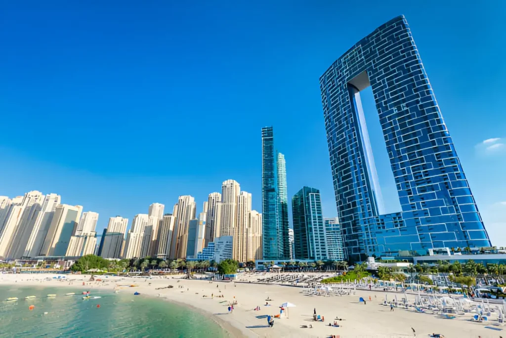 "JBR Beach in Dubai: A top destination among the best places to travel with friends in Dubai."

